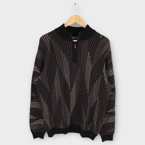 Vintage St. Croix Quarter Zip Knit Sweater Brown Black Stripe Size Medium